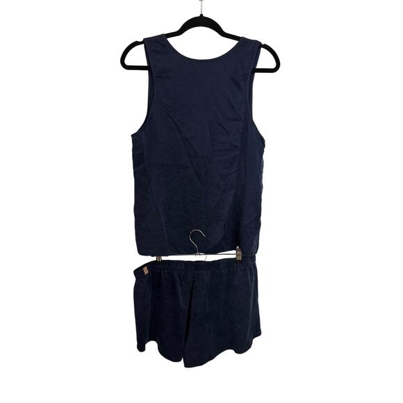 Lunya Pajama Set Womens Large Washable Silk Tank Shorts Deep Navy Blue Sleep PJs - Picture 3 of 9